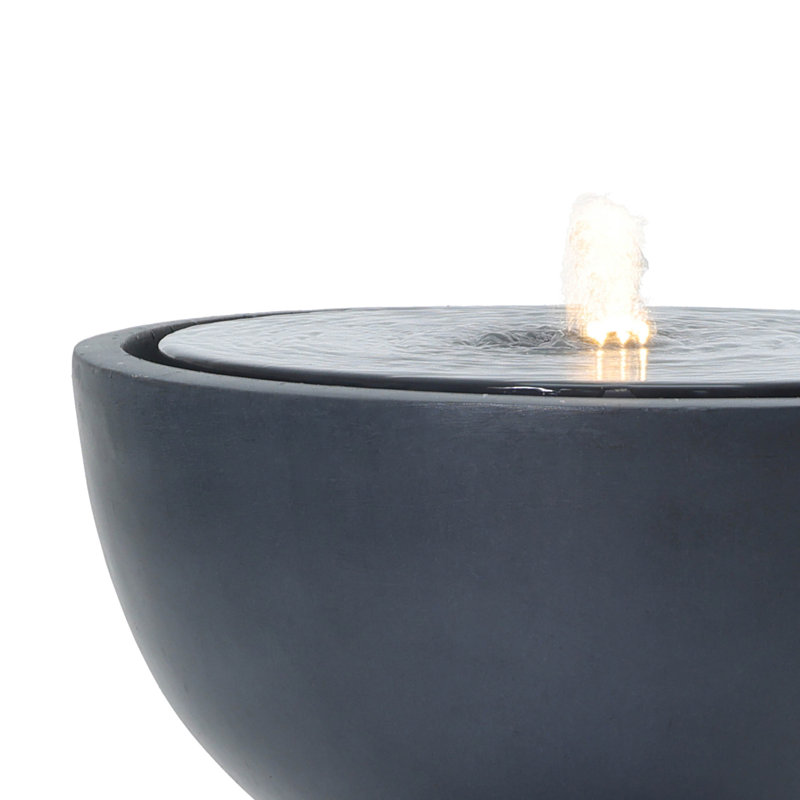18.7'' H Modern Resin Outdoor Water Fountain with LED Lights, Round Bowl  Water Fountain with Adjustable Flow