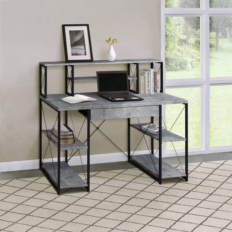  Bureau avec tablettes ouvertes et huche, Gris