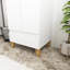Meuble-lavabo moderne blanc brillant 24 po avec lavabo en céramique, armoire avec 2 portes et 1 tiroir, système de fermeture en douceur, pieds en bois massif naturel