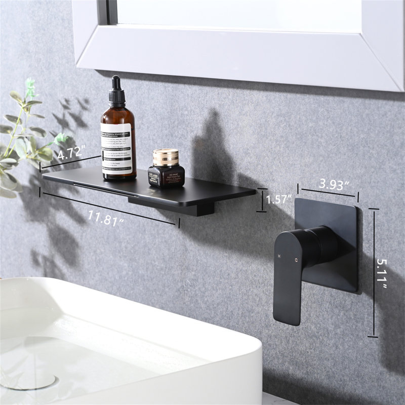Robinet de lavabo de salle de bain mural à poignée simple, Noir mat