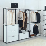 Kennyth 111" W White Freestanding Walk in Wood Closet System with Metal Frame (3 Pieces)