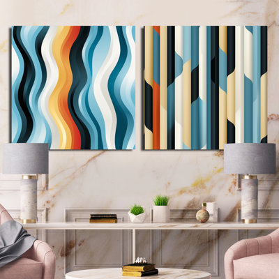 Ensemble de 2 collages carrés bleus minimalistes à rayures épurées