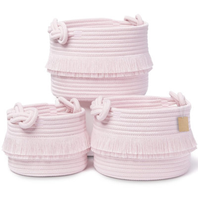 3 Pack Cotton Rope Woven Storage Baskets, Decorative Small Organizer Bins for Nursery, Pet Toy, Bathroom Shelves & Home Decor