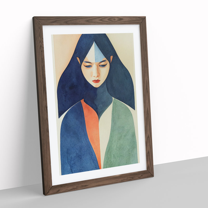 XV1022-5290X Woman Abstract Watercolour No.1 - Single Picture Frame Print, 64cm H x 46cm W, Brown