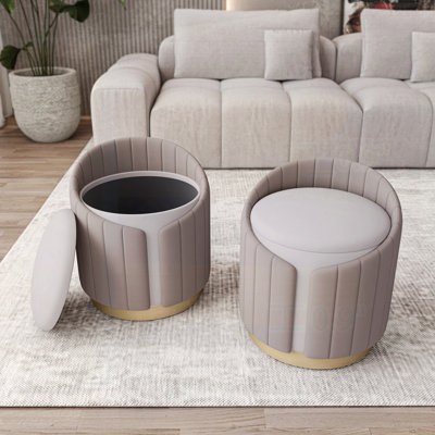 Repose-pieds deux tons avec rangement ou tabouret de coiffeuse, taupe