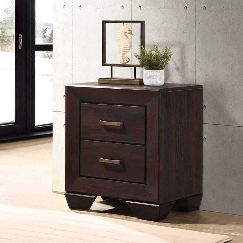 Table de chevet foncée avec 2 tiroirs - offre un espace de rangement fonctionnel pour la chambre à coucher