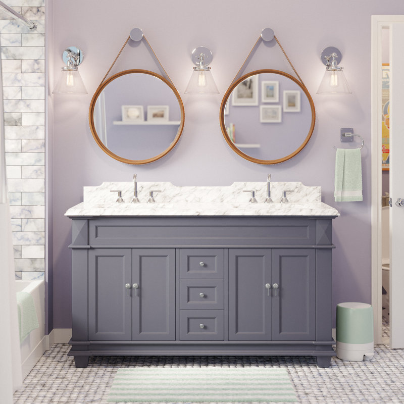 Ensa 60'' Double Bathroom Vanity with Top, Charcoal Gray, Carrara Marble