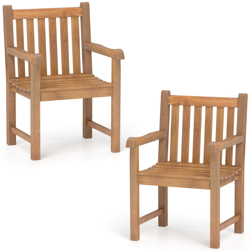 Fauteuil d'extérieur en bois de teck 2 pièces avec siège à lattes et pieds solides