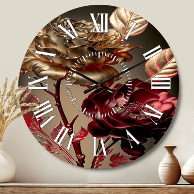 Vintage Glam Rose VI - Floral White Face Wall Clock