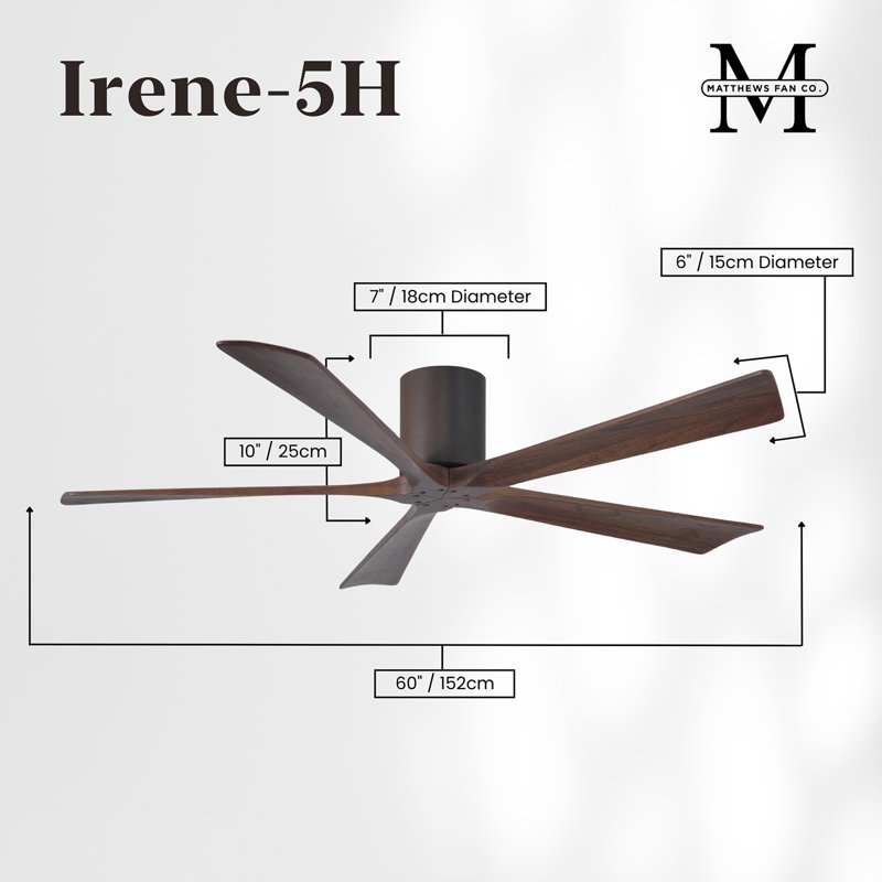 60" Irene 5-Blade Hugger Ceiling Fan with Wall Remote, Textured Bronze, 60", Walnut Tone