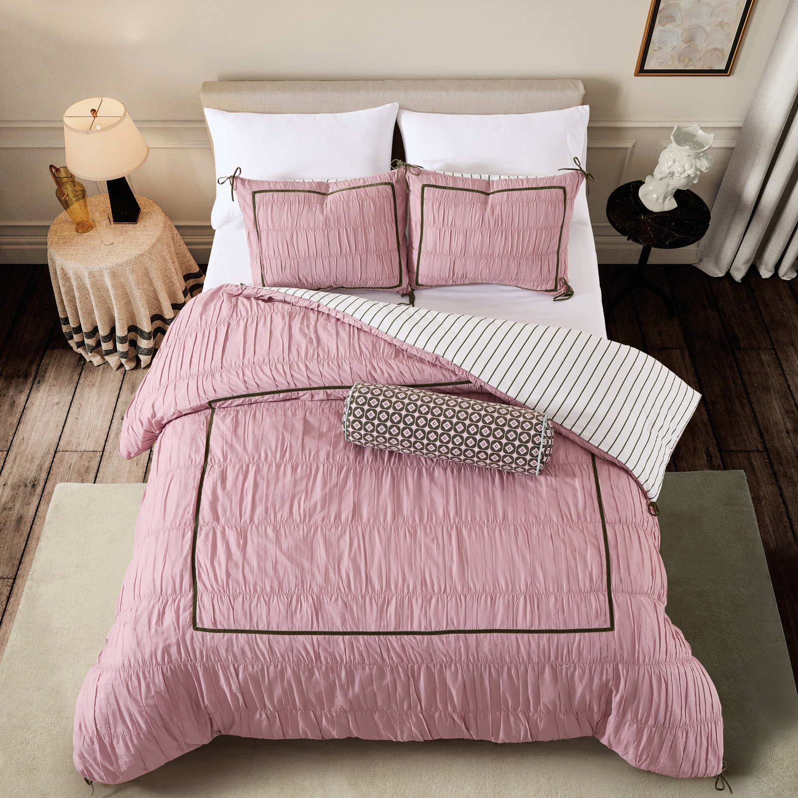 Ruched Hotel Cotton Comforter Set, Queen Comforter