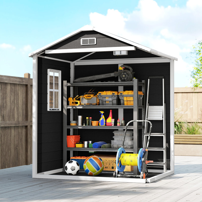 Outsunny 6 x 4.5FT Plastic Garden Shed with Floor Window Vent, Black