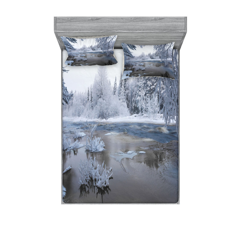 Ensemble de draps et taies décoratives Ambesonne Winter, taupe foncé blanc, Ensemble de draps pour très grand lit californien