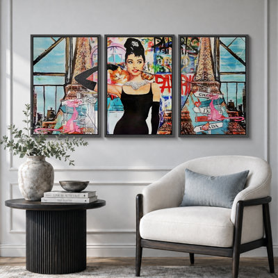 Pop Urban Street " Stylish Fashion Audrey Hepburn Graffiti & Street Art Colorful Modern Art Urban Portrait " 3 - Pieces