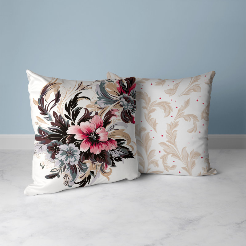 16" Square Brown and Pink Floral Throw Pillow