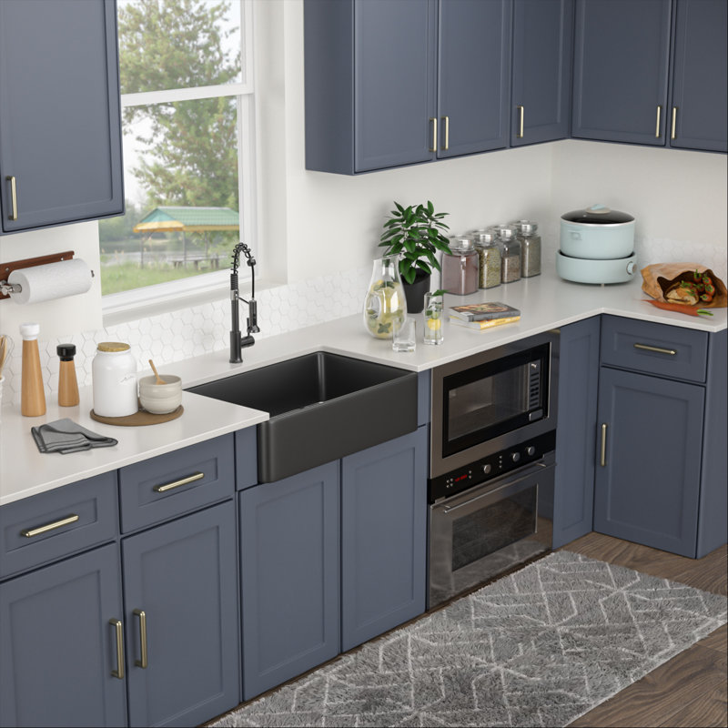 33" L x 20" W Farmhouse Kitchen Sink Ceramic Single Bowl Kitchen Sink Apron Front Sink, Matte Black
