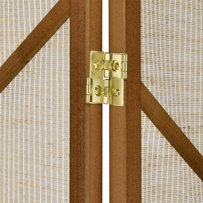 Paravent en jute avec découpe géométrique en bois, 3, H 71 po x l 52 po x P 0,8 po