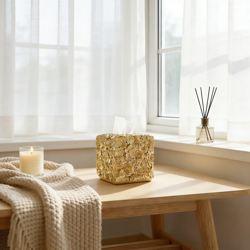 Couvercle de boîte à mouchoirs décoratif avec texture fabriquée à la main - Support Kleenex carré pour salle de bain, salon et meuble-lavabo - Fabrication en résine durable