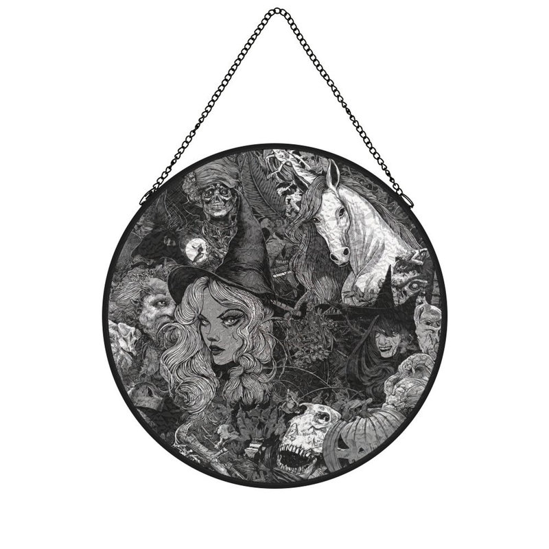 Licorne de sorcière, Halloween, collage, vitrail, panneaux, Suncatcher pour décoration de fenêtre, 9,8 x 9,8 po (25 x 25 cm)