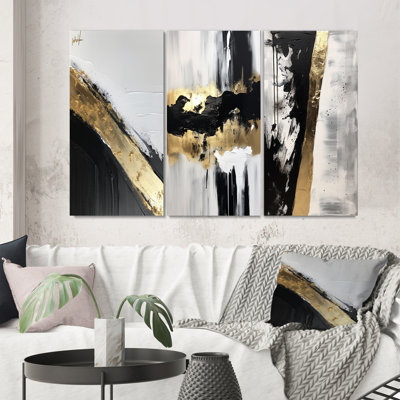 «Geometric Essence Minimal Abstract Gold», ensemble de 3 reproductions