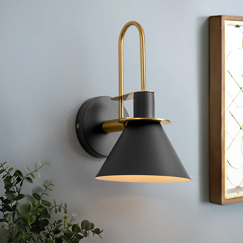 Jacoline 1 - Light Cone Armed Sconce, Black