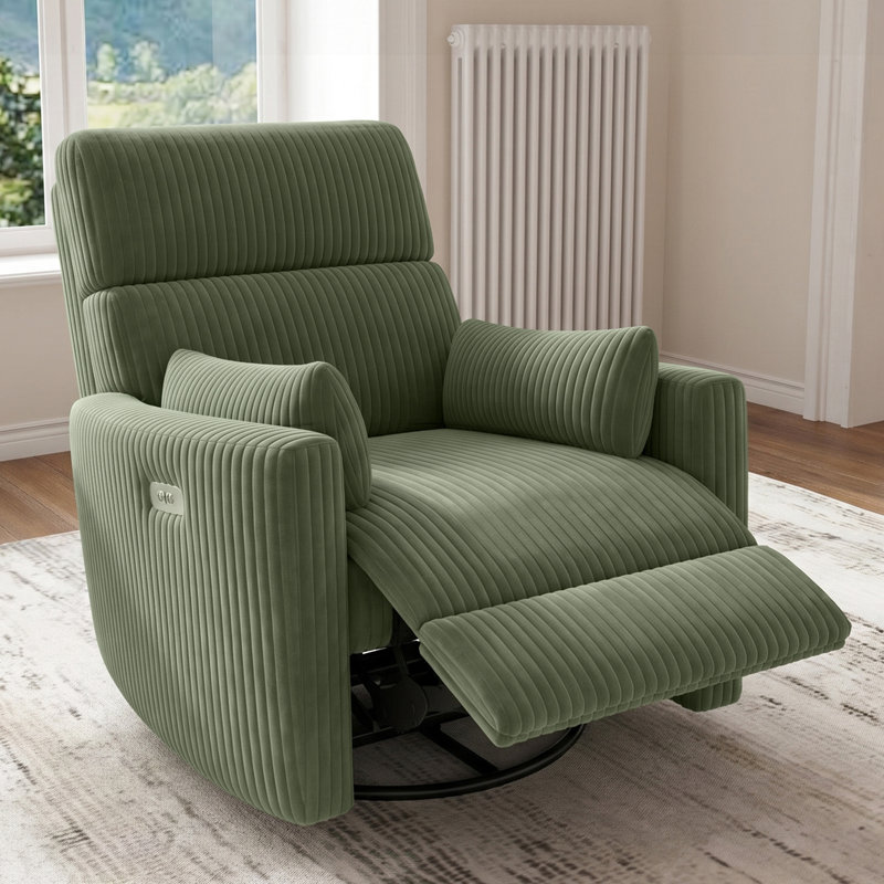 36.6" Wide Corduroy Power Lift Recliner Chair with Swivel , Green