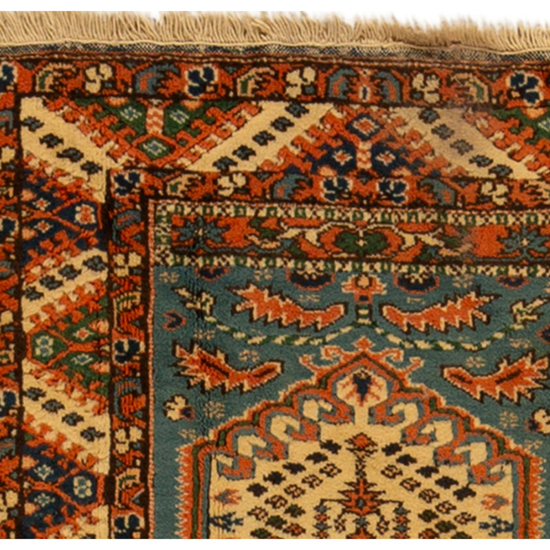 Hand Knotted Wool Area Rug in Blue And Ivory