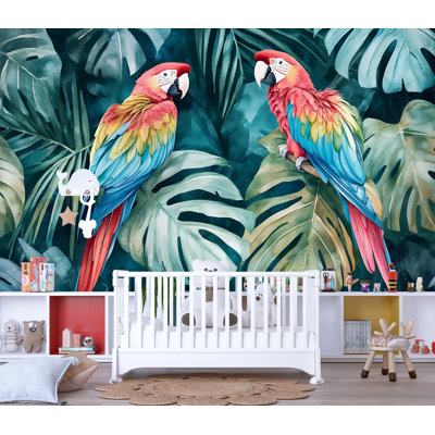 Tropical Parrot Wall Mural – Colorful Jungle Bird Wallpaper