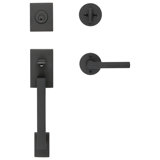 La Jolla Handleset with Single Cylinder Deadbolt and Contemporary Door Lever and Round Rosette