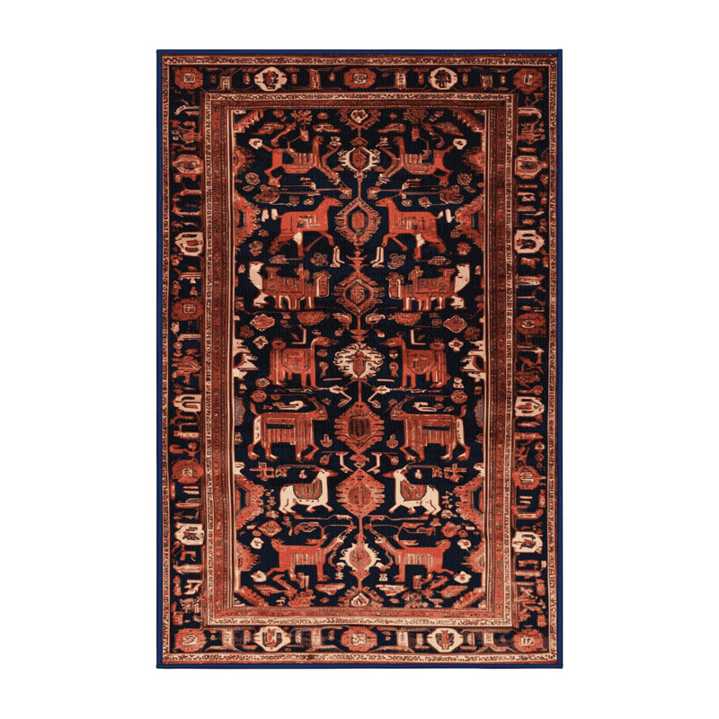 Tapis persan noir lavable à la machine, Rectangulaire 2 pi x 3 pi