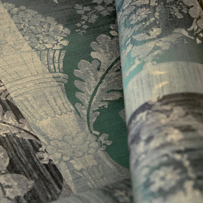 Adonea Nerites Smooth Metallic 33' L x 21" W Wallpaper Roll, Woody Green