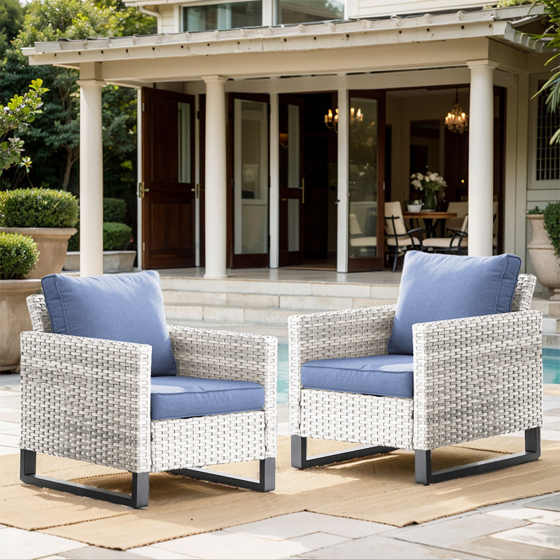 Nazime Outdoor Lounge Chair, Navy Blue, Light Gray