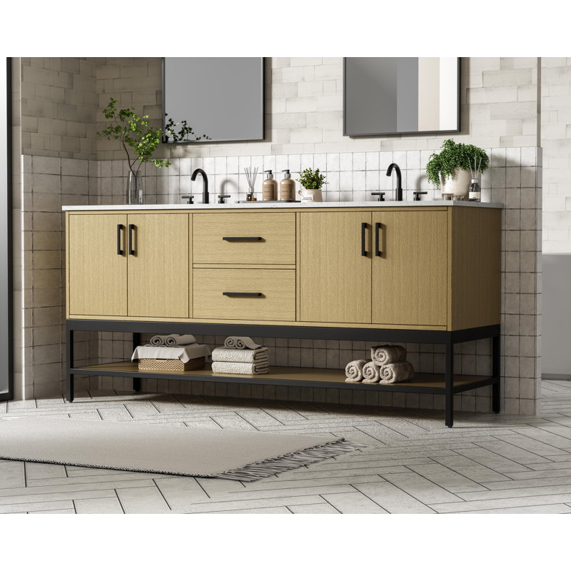 Meuble-lavabo double 72 po, Brun miel