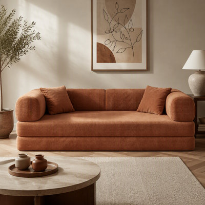 Canapé à compression de 78,8 po, canapé-lit convertible au sol avec accoudoirs avec dossier coussiné, canapé-lit futon confortable, canapé modulaire sans dossier Loveseat, tissu velours côtelé, pour le salon, la chambre à coucher, vert