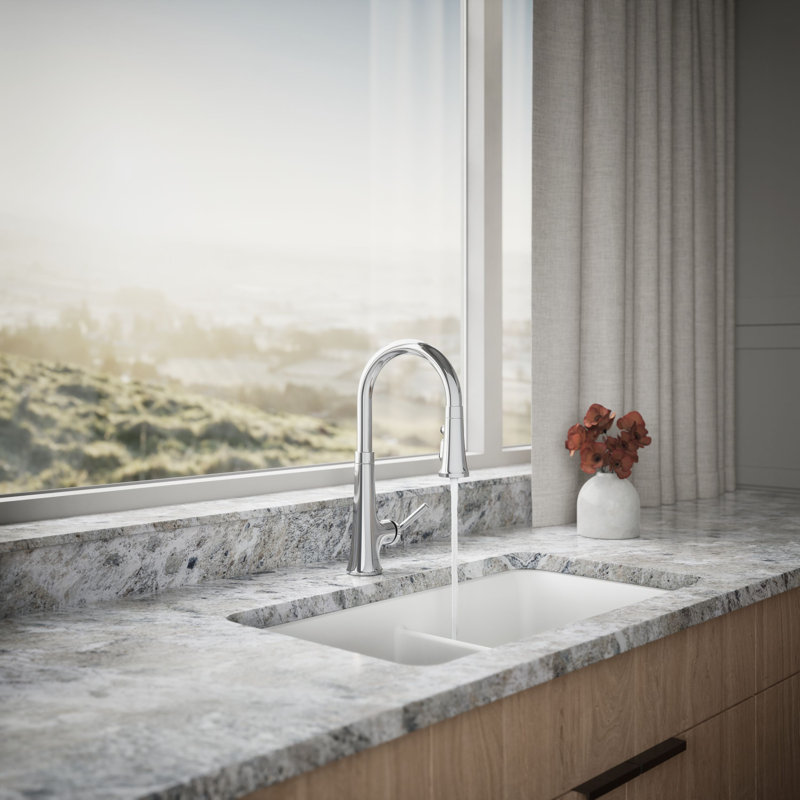 Tone Single Handle Pull Down Kitchen Sink Faucet with Three-Function Pull Down Sprayer, Polished Chrome