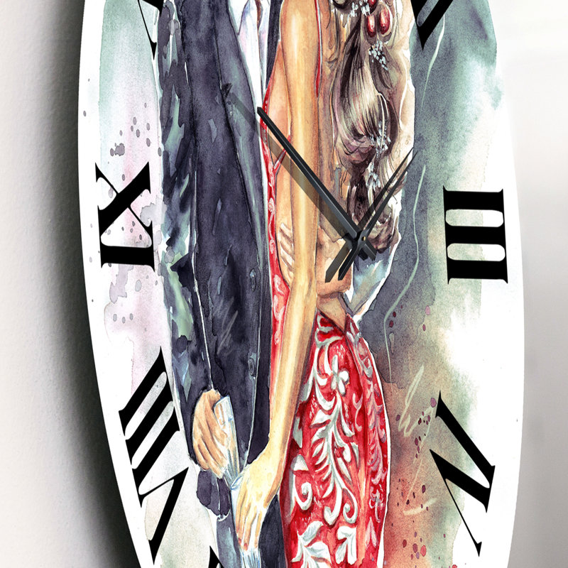 Romantic Couple Ith Champagne Glasses At New Year - Horloge murale traditionnelle, Petit