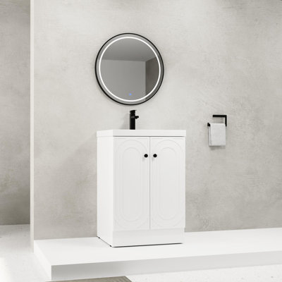 Meuble-lavabo de salle de bain contemporain avec lavabo et porte en résine blanche - 24 portes autoportantes à fermeture en douceur 24 po Modern