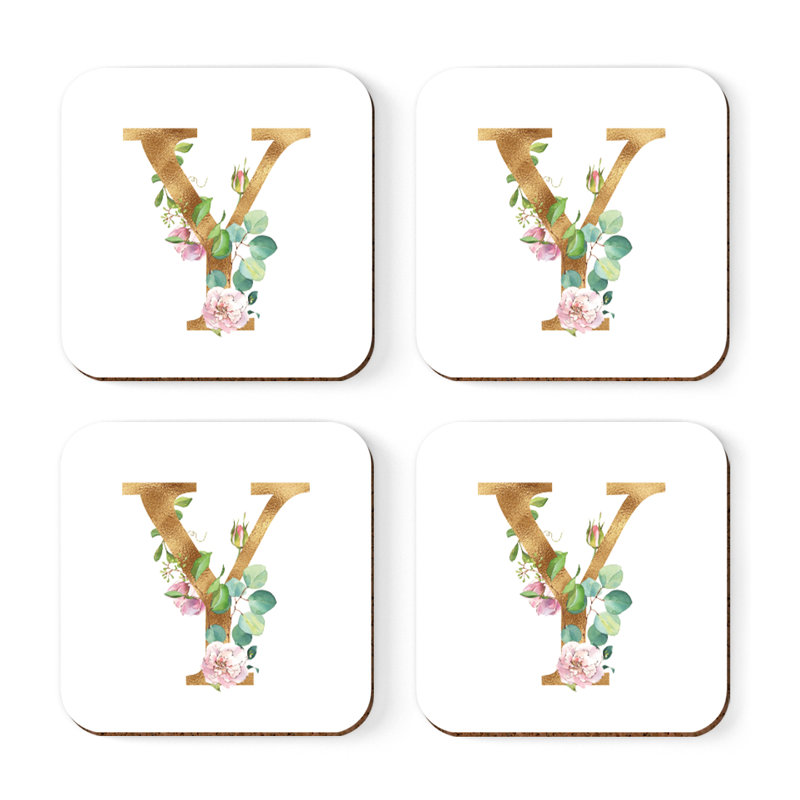 Sous-verre de lettre initiale à monogramme Lush Bloom, Y