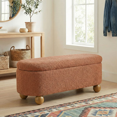 Banc de rangement moderne ovale avec pieds sphériques pour le hall d'entrée et le salon