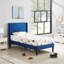 Structure de lit simple en velours avec tête de lit à oreilles, lit plateforme tapissier avec tête de lit capitonnée à oreilles, support de lattes en bois massif, pas de sommier tapissier, silencieux, bleu foncé-1786535626-1786535623