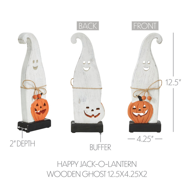 Happy Jack-O-Lantern fantôme en bois 12,5 x 4,25 x 2