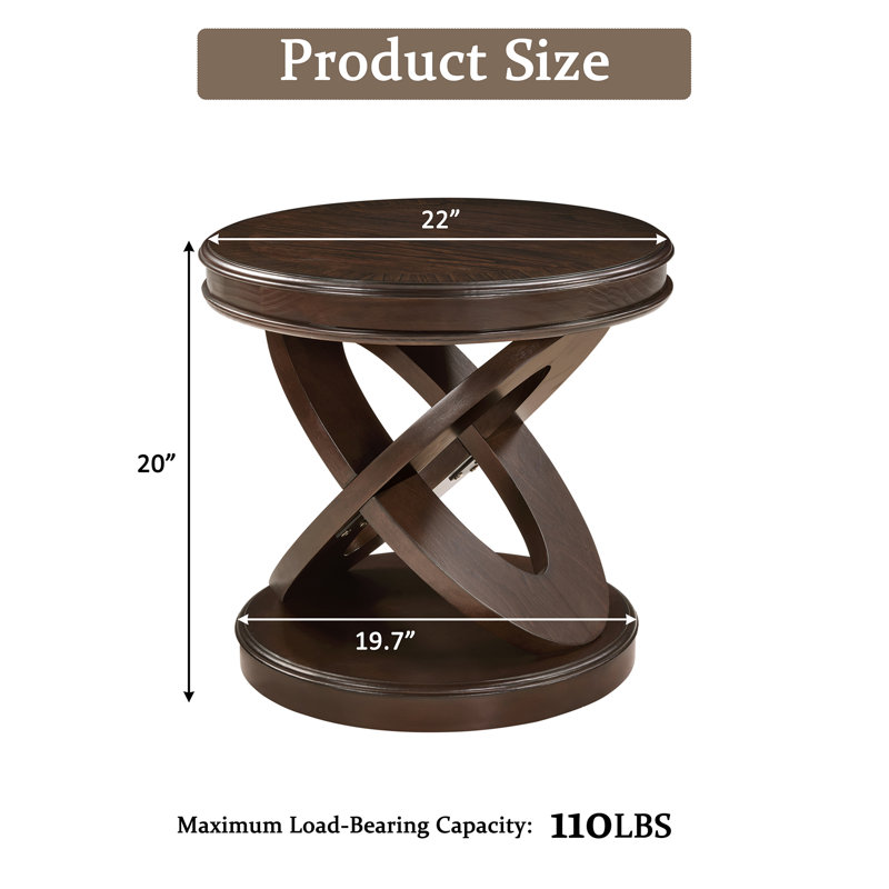 Retro Round Wooden End Table, Sofa Side Table With X-Shape Base For Family Dining Or Living Room, Espresso