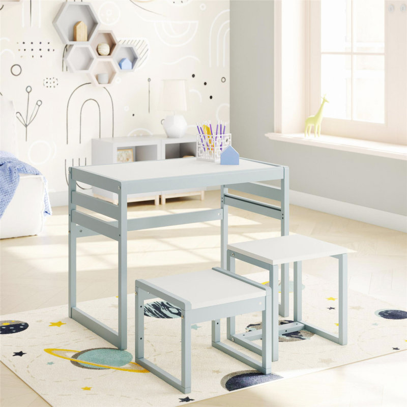 3-Piece Kids Activity Table Set, White;Blue