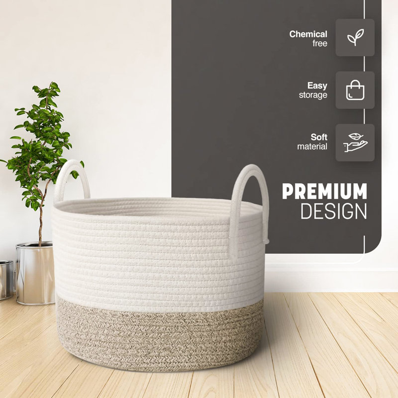 Fabric Laundry Basket, Natural/White