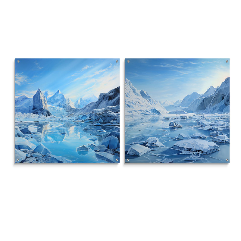 Glacier Winter Scenery In Greenland - Ensemble de 2 peintures murales en acrylique sur glacier, H 16 po x l 33 po