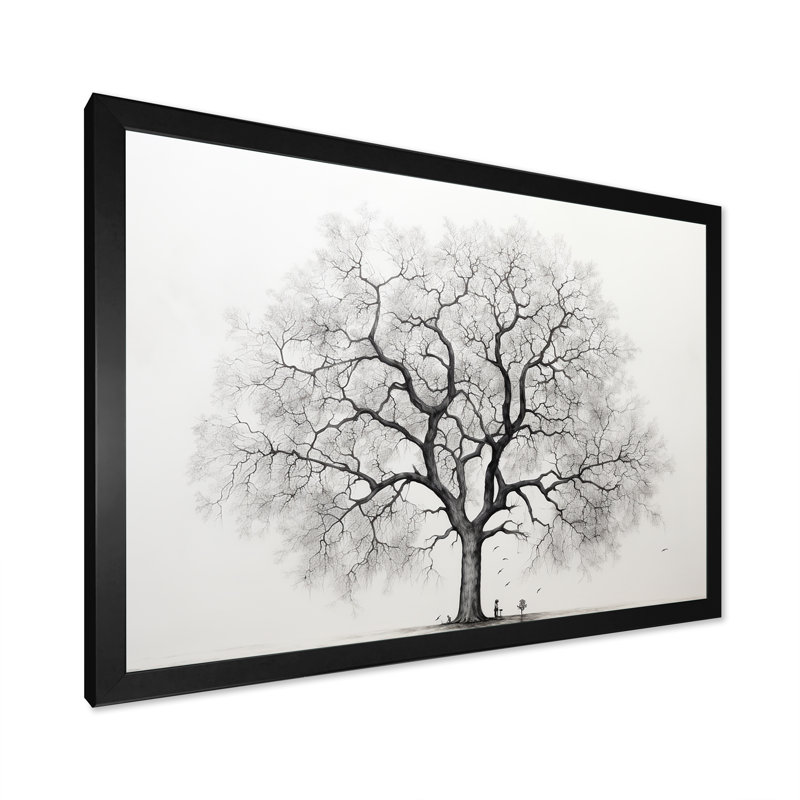 «White and Grey Minimalisme Maple Tree I», reproduction sur toile, Cadre photo noir simple, H 16 po x l 32 po x P 1 po