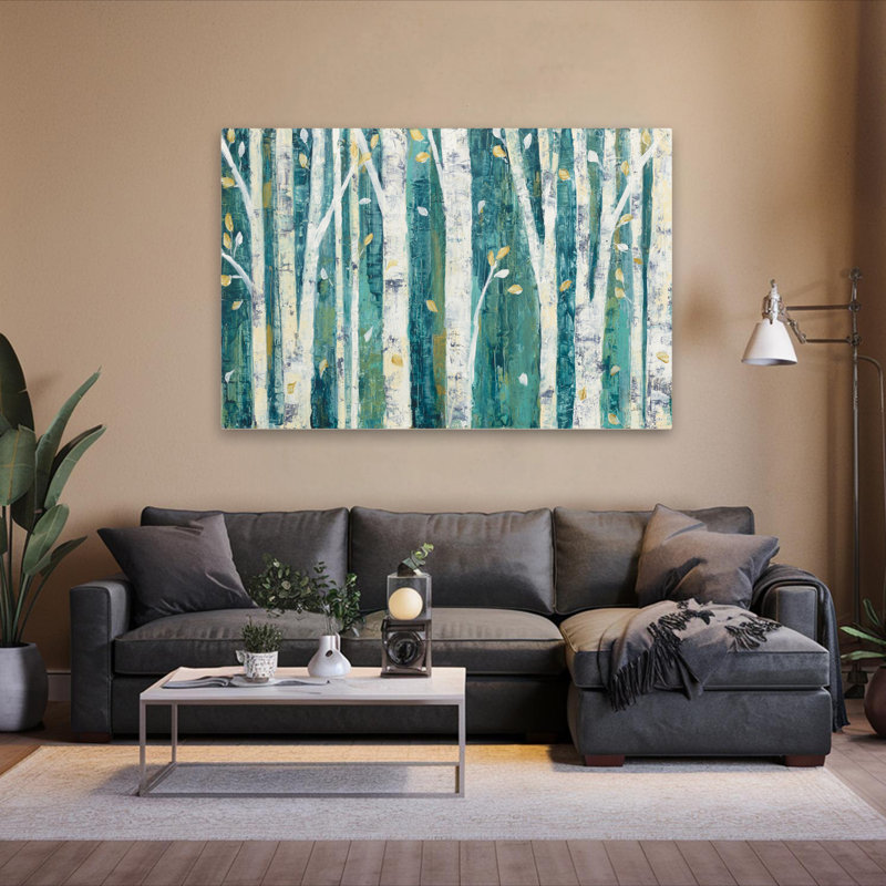 Art abstrait et bouleaux au printemps, H 40 po x l 60 po