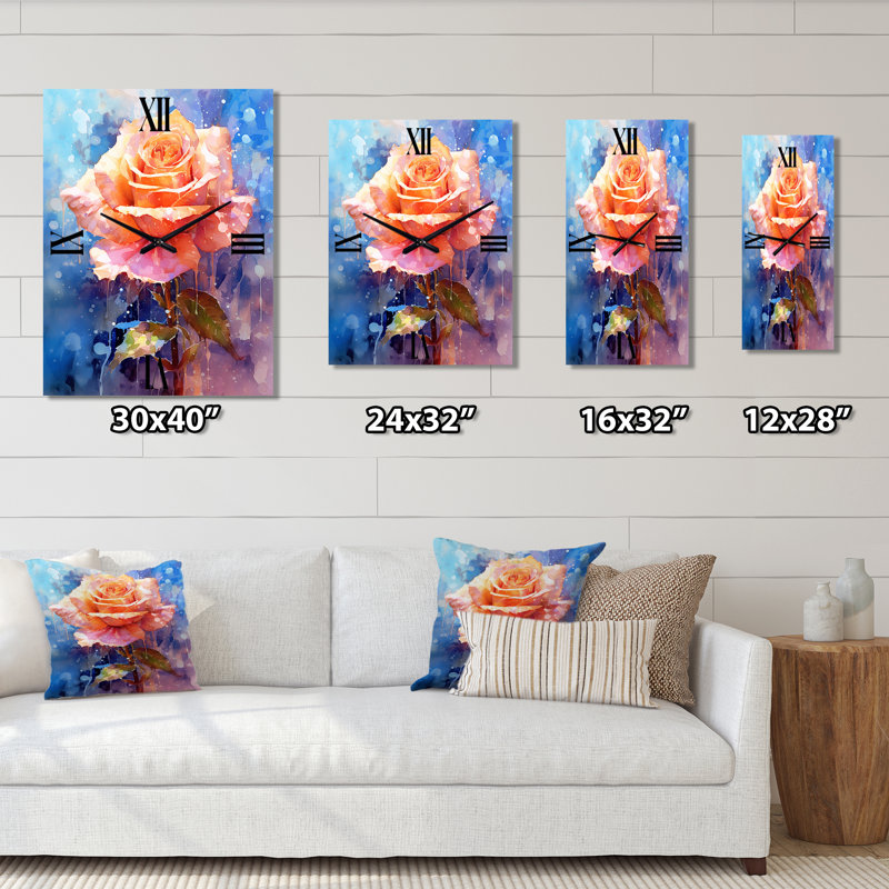 Horloge murale moderne Peach Blue Rose Reverie II, Petit