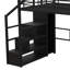 Lit mezzanine double en métal avec zone de travail combinée, garde-robe, escalier de rangement et éclairage DEL