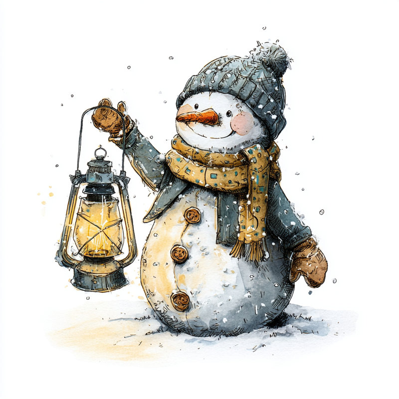 «Lantern Keeper Snowman», art mural sur toile tendue, H 12 po x l 12 po